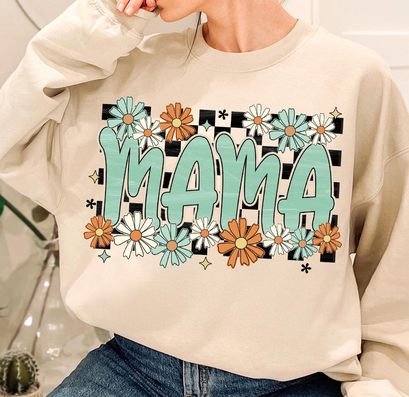 Mama Flower Checkered Print